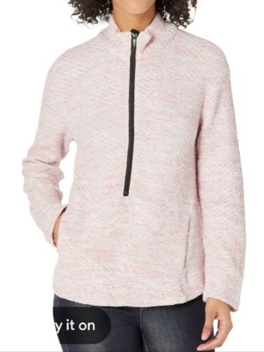 NIC+ZOE Zip It Up Spacedye Pullover Sweatshirt Pink Textured Pockets Cotton